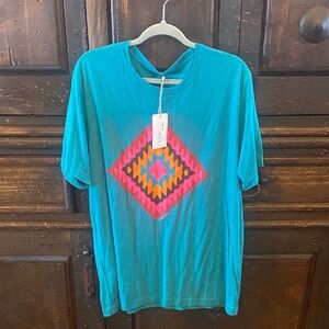 Aztec Print Teal Short Sleeve Tee